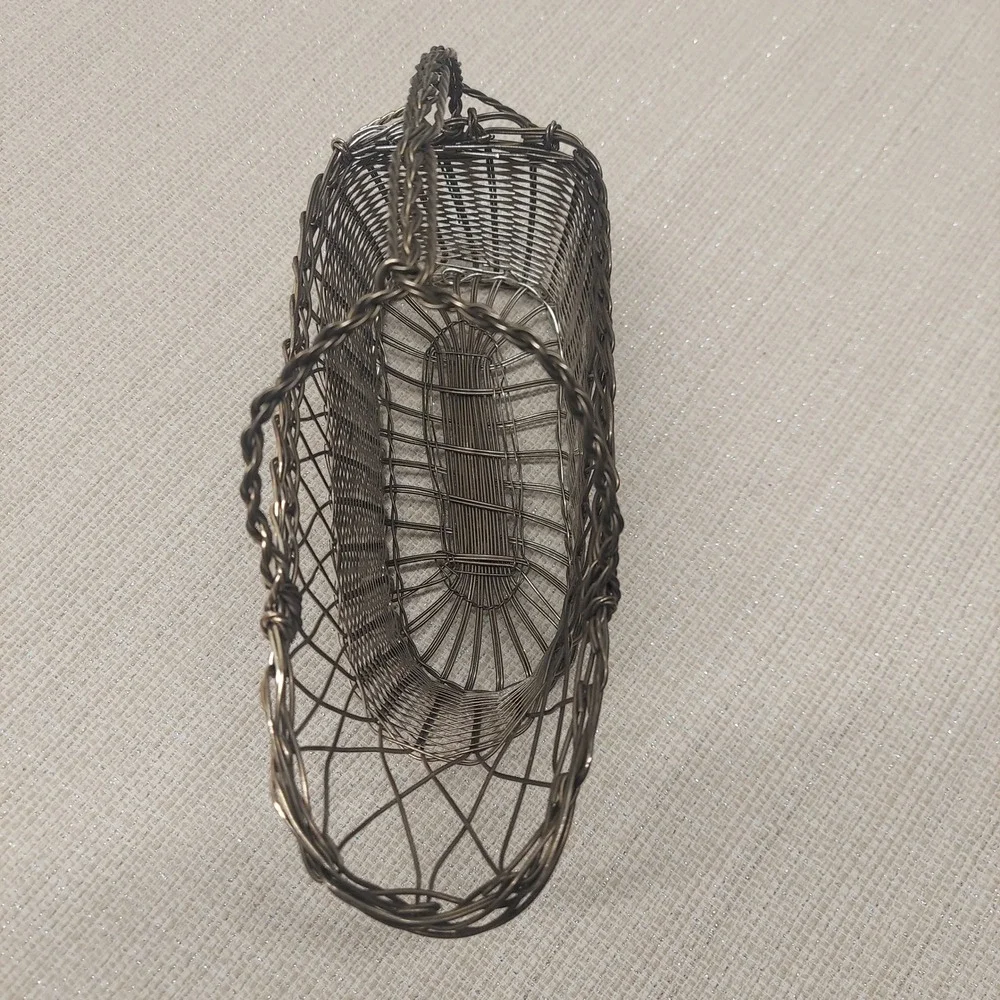 Vintage Silver Plated Wine Bottle Basket French Style Wire Carrier Twist Handle